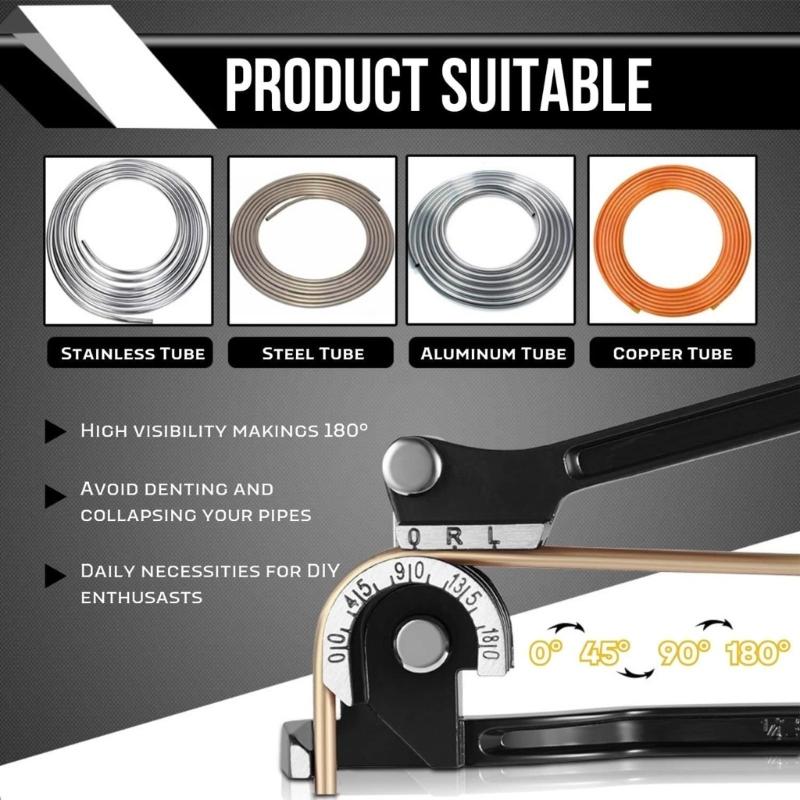 Industrial Aluminum Tube Bender 1/4" 5/16" 3/8" 180 Degree Ergonomic Handle For Metalworking Maintenance Projects