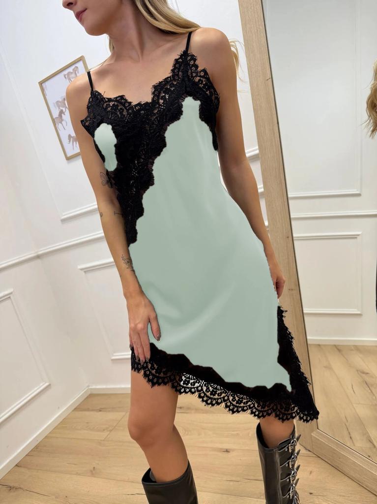 European and American Autumn New Women's Clothing Medium and Long Forged Irregular Split Lace Suspender Dress