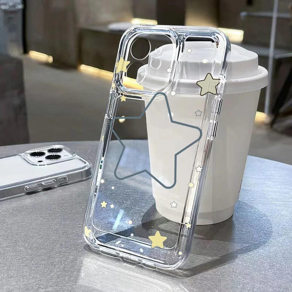 Line Art Cat and Star Pattern Phone Case for iPhone 17 16 15 14 13 12 11 16E Series Pro Max Plus Double Layer Protection