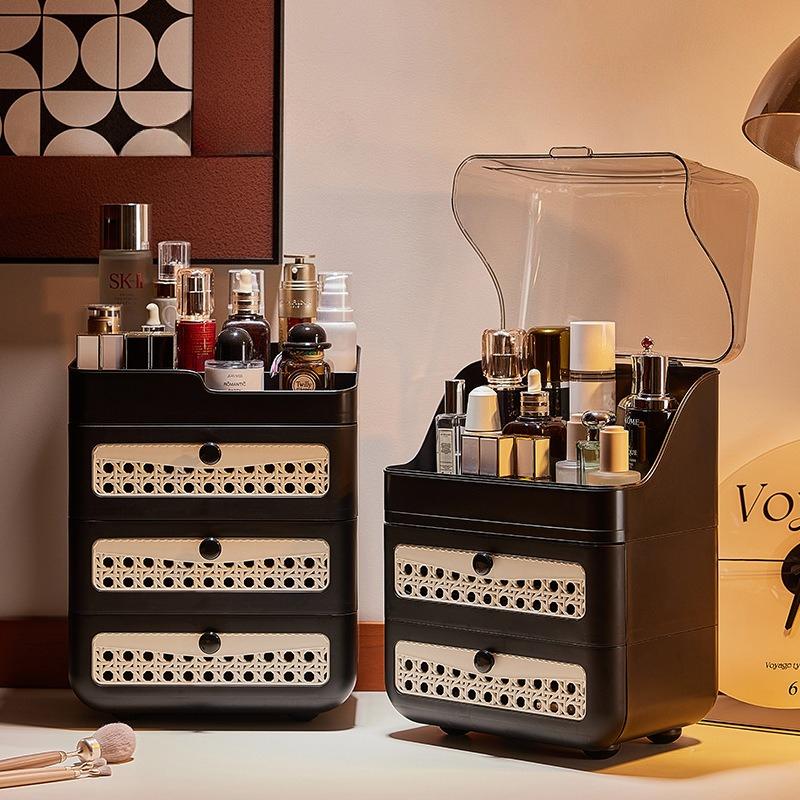 Large Capacity Cosmetics Organizer Makeup Storage Boxes Vintage Drawer-style Lipstick Desktop Dustproof Skin Care Product Rack