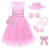 Princess Pink Sleeveless Dress Set With Bag Hat Bracelet Necklace Earrings And Hair Accessories