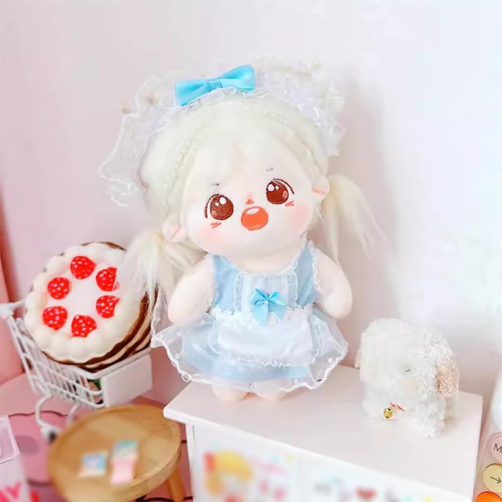 Niannyyhouse 10cm~15cm 20cm 40cm Plush Doll Clothes Head Dress Apron Maid Outfit Cotton Doll Dress-Up Accessories (Blue 10cm~15cm)