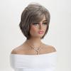 Parrucche Sintetiche Corte Nere Ondulate da Donna Stiloso Capelli Misti Biondo Castano Stratificati con Frangia per Uso Quotidiano Festa Costume Fibra Resistente al Calore