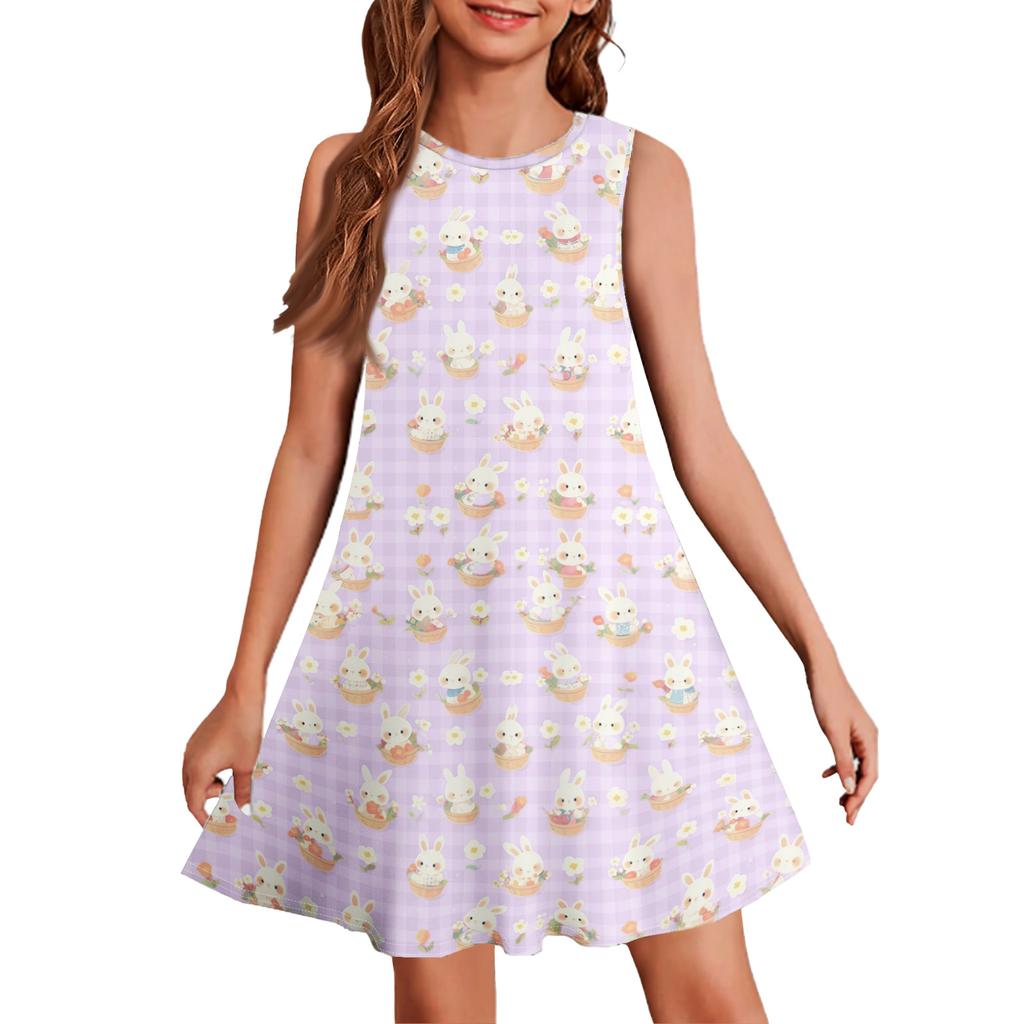 Girl Summer Dress Sleeveless Printed Color Casual Dress