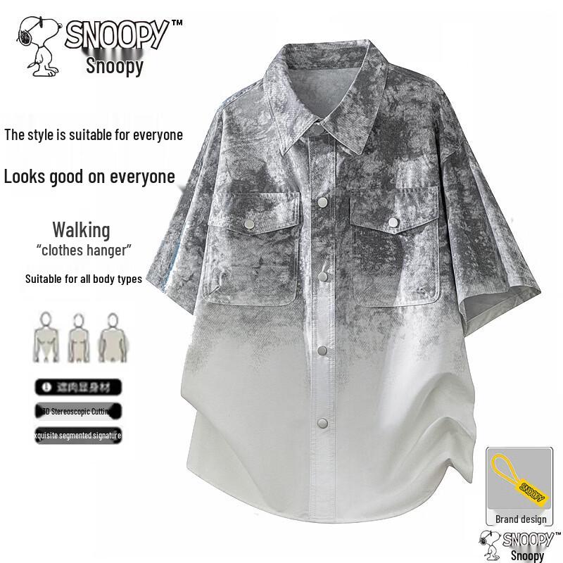 Snoopy Men s Casual Short Sleeve Lapel Shirt L