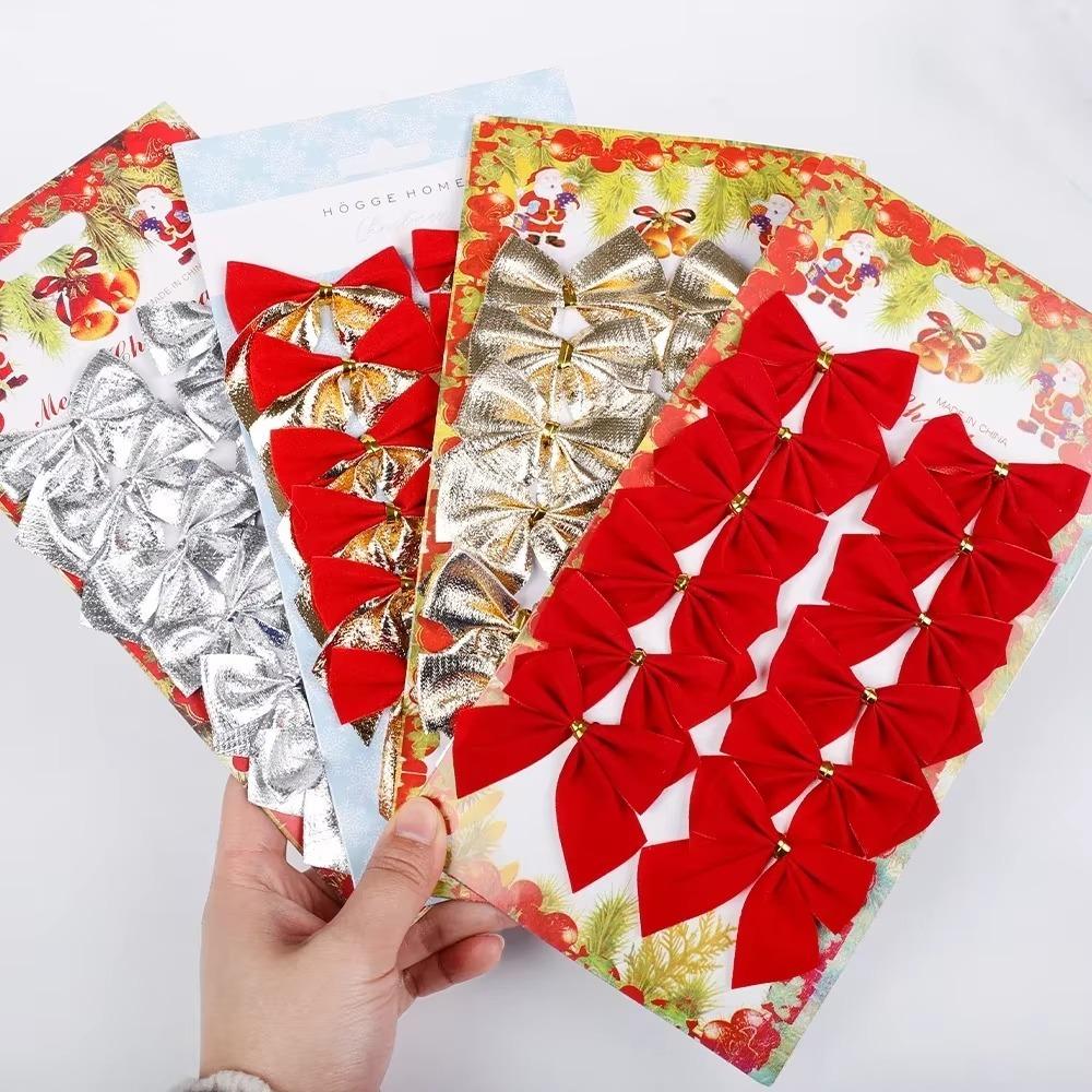 12pcs Flocking Xmas Tree Ornaments Bowknot Pendant Christmas Decorations  Home Decoration