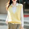 2026 Fall Womens V-Neck Knit Vest Silk Cashmere Wool Blend Sleeveless Top Solid Color Loose Fit