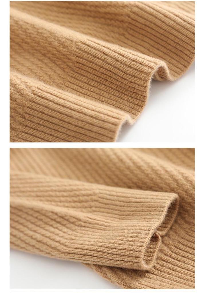 Women's Slimming Korean Style Cashmere Sweater - Autumn/Winter, Half-High Collar, Striped Solid Color, Versatile Base Layer