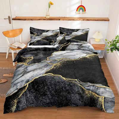Marble Duvet Cover Black Marble Bedding Black White Gold Abstract Marble Texture Polyester Quilt Cover Double Queen King Size