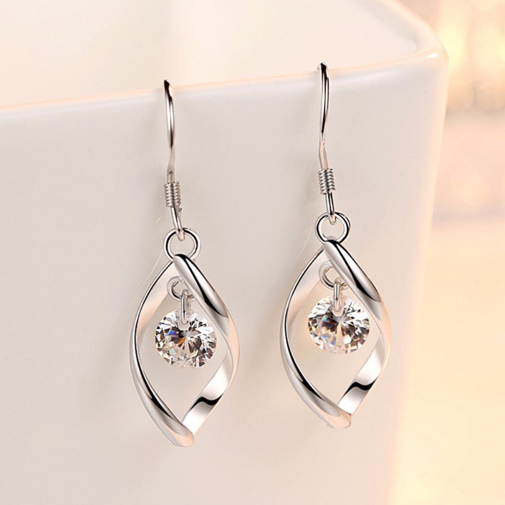 925 Sterling Silver Earrings Inlaid Zircon Women's Simple Pendant Earrings Valentine's Day Anniversary Party Birthday Gift