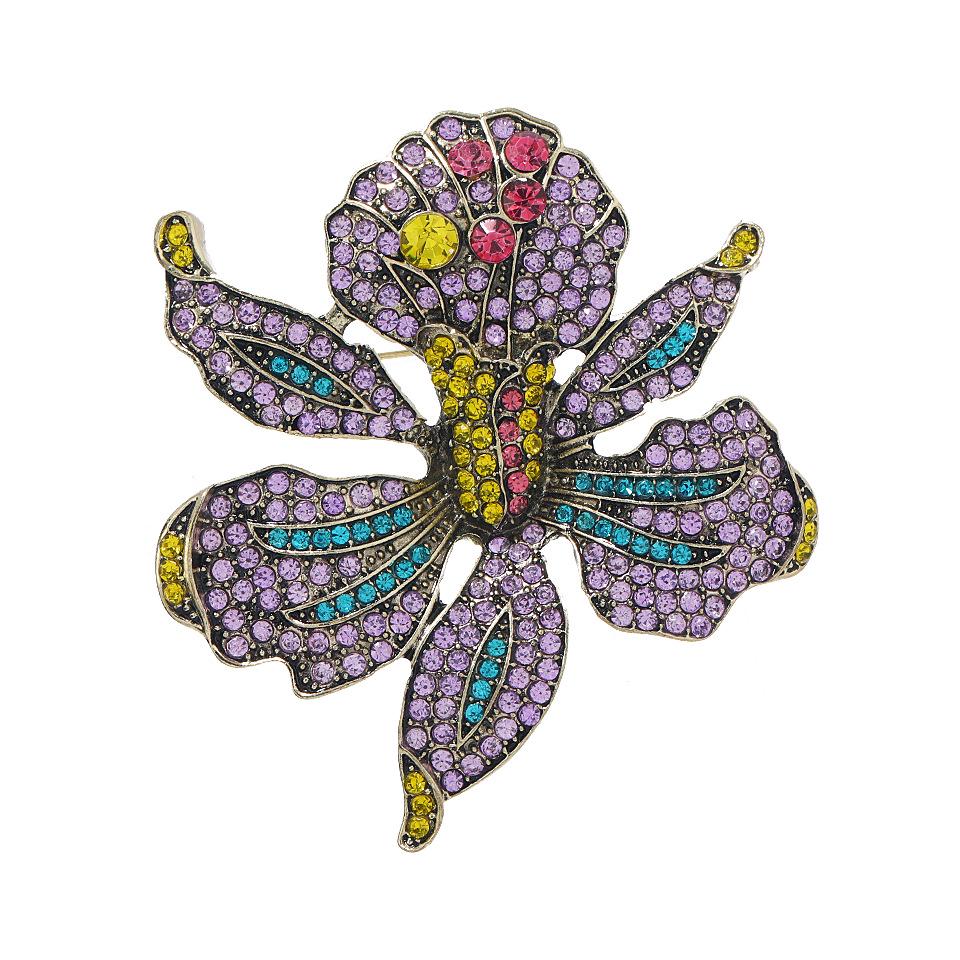 Orchid Rhinestone Brooch: Elegant Diamond Pin for Women's Coats - European & American Style