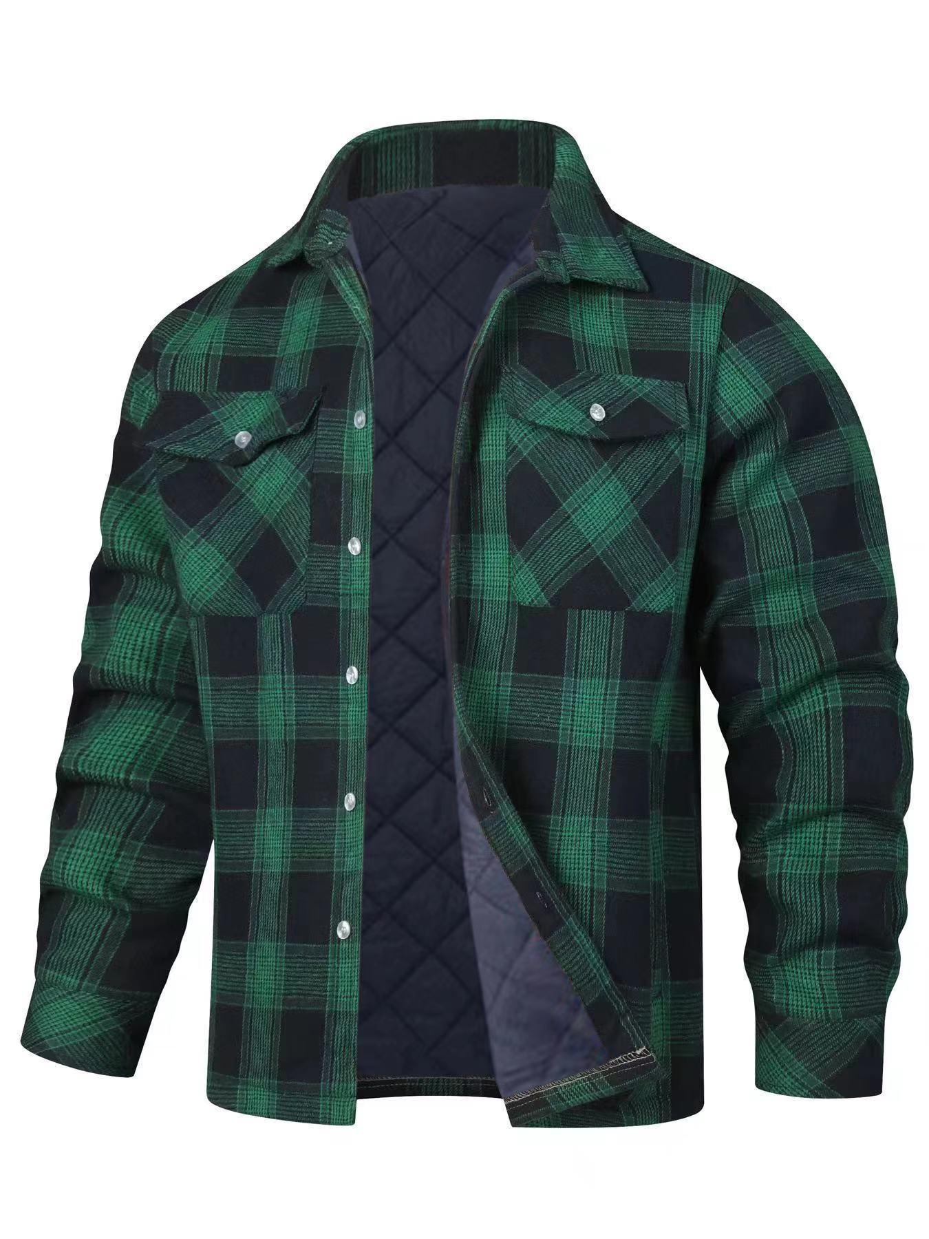 European & American Men s 2024 Plaid Long Sleeve Lapel Jacket - Trendy Thickened Shirt Style S