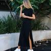 Damen Sexy Kleid mit seitlichem hohem Schlitz und kurzen Ärmeln, lässig, figurbetontes Kleid