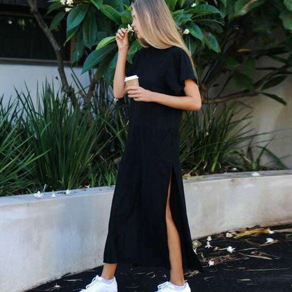 Damen Sexy Kleid mit seitlichem hohem Schlitz und kurzen Ärmeln, lässig, figurbetontes Kleid