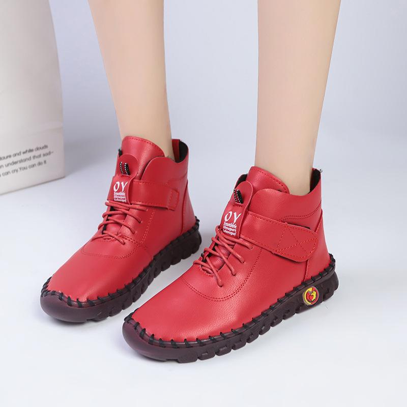 Hand-sewn buty na deskę z wysoką cholewką i miękką podeszwą w dużych rozmiarach do handlu zagranicznego, damskie aksamitne buty bawełniane sznurowane na grubej podeszwie z zapięciem na rzep