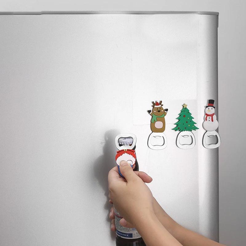 Christmas Magnetic Bottle Opener Santa Snowman Elk Beer Eagle Silicone Stainless Steel Beer Openers Fridge Magnets Kitchen Tools