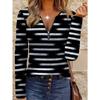 Women's Creative Printed Zipper Long-sleeved T-shirt, Breathable, Soft and Comfortable, Suitable for All-year-round Casual Wear