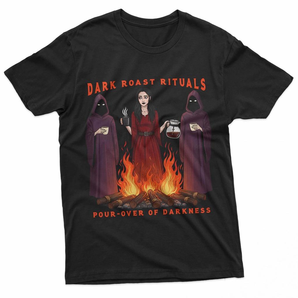 Gothic Coffee Ritual With Witches And Fire 100% Cotton T-shirt Mens Tees Top