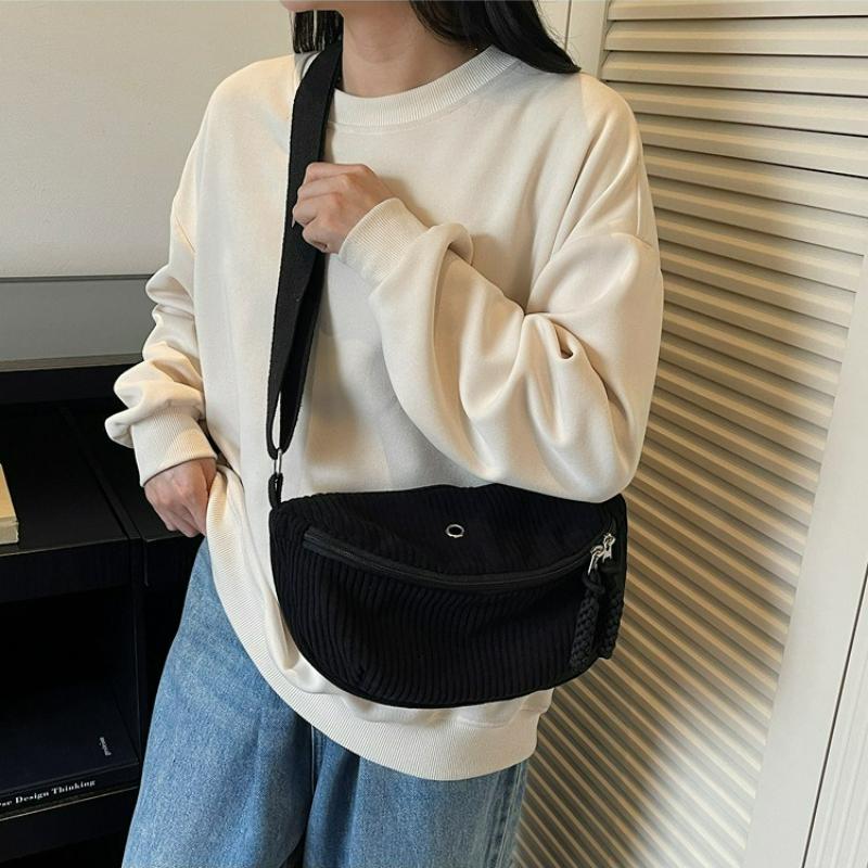 Korean Style Shoulder Bag Fashi Texture and Versatile Crossbody Bags Women Casual Waist Bag Retro Corduroy Simple Versatile