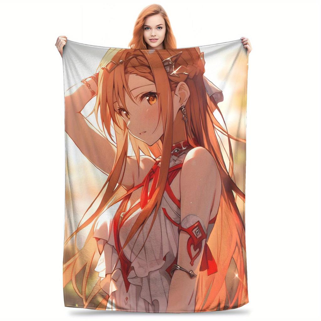 Anime Character Girl Flannel Printed Blanket Suitable for All Seasons Suitable for Living Room Office Sofa and Travel 180x250CM