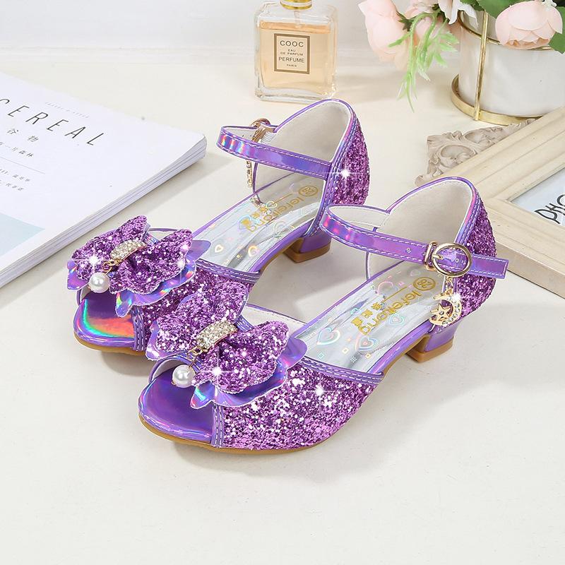 Sandales pour filles Nouvelle mode Grandes enfants Chaussures de princesse Été Enfants Polyvalentes Talons hauts Petites filles Sandales en cristal