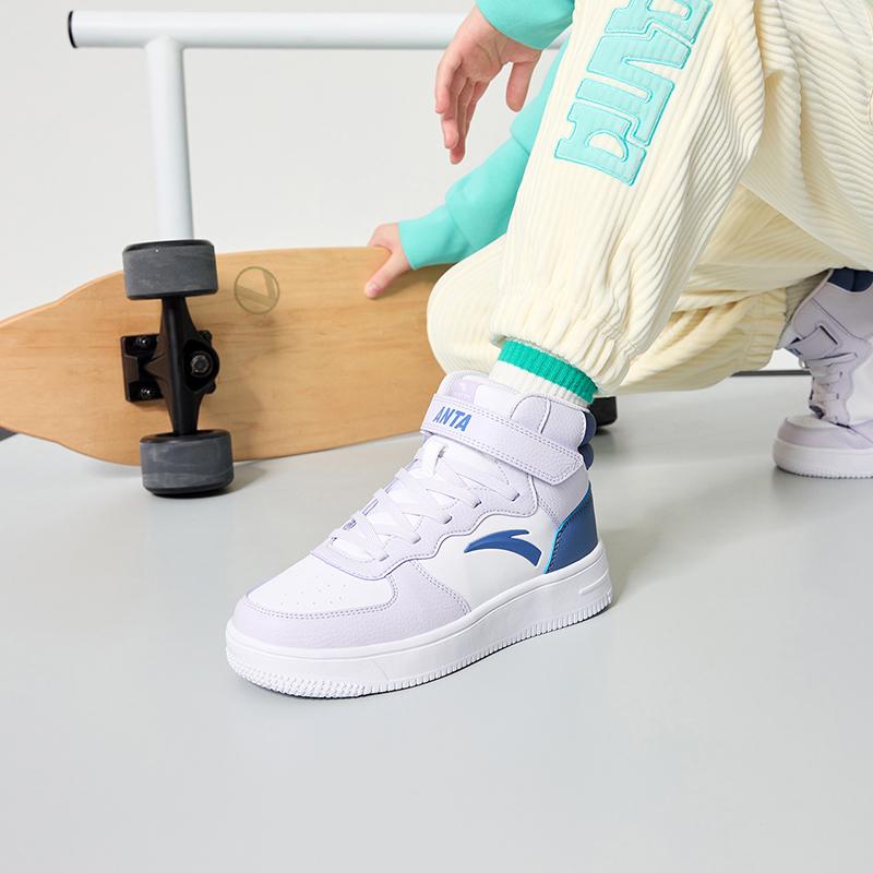 Anta Kids Casual Comfortable Lightweight Shock Absorption High-Top Skate Shoes Kids Skate Shoes Purple White Blue A33038015J-6
