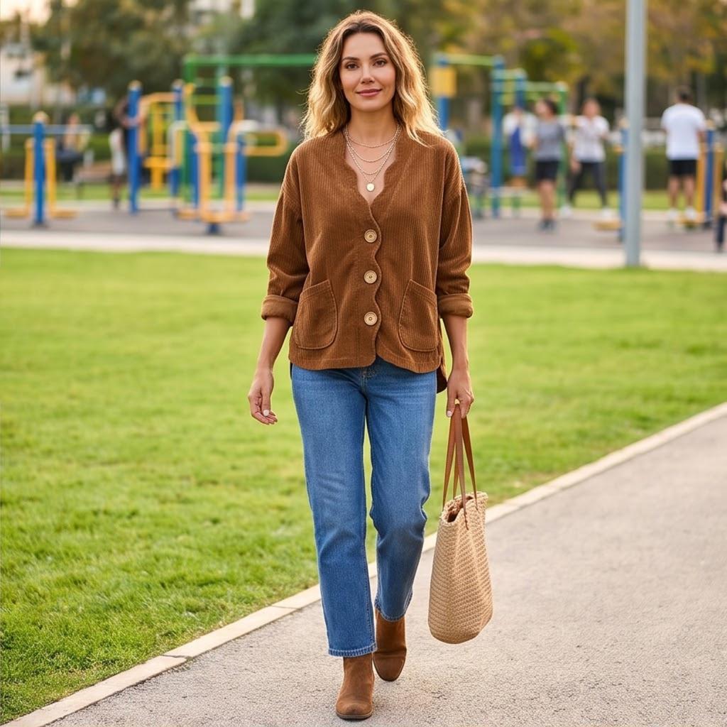 Women's Color Corduroy Button Front Cardigan Jacket, Loose Fit Casual Outerwear