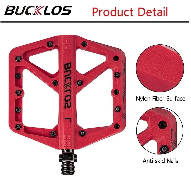 BUCKLOS Bicycle Pedals Sealed Bearing MTB Platform Pedal for Bicycle Mountain Nylon Bike Flat Pedals 9/16'' MTB Road Bike Part