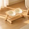 2 Pieces Pet Bowls Easy to Clean Ceramic Bowl with Wooden Stand Stable