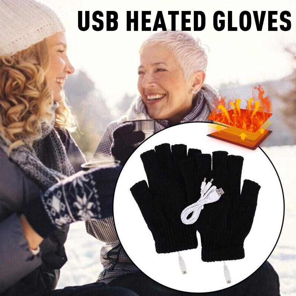 Wool Mittens Velvet USB Electric Heated Gloves Knitted Gloves Winter Heated Gloves Female Gloves