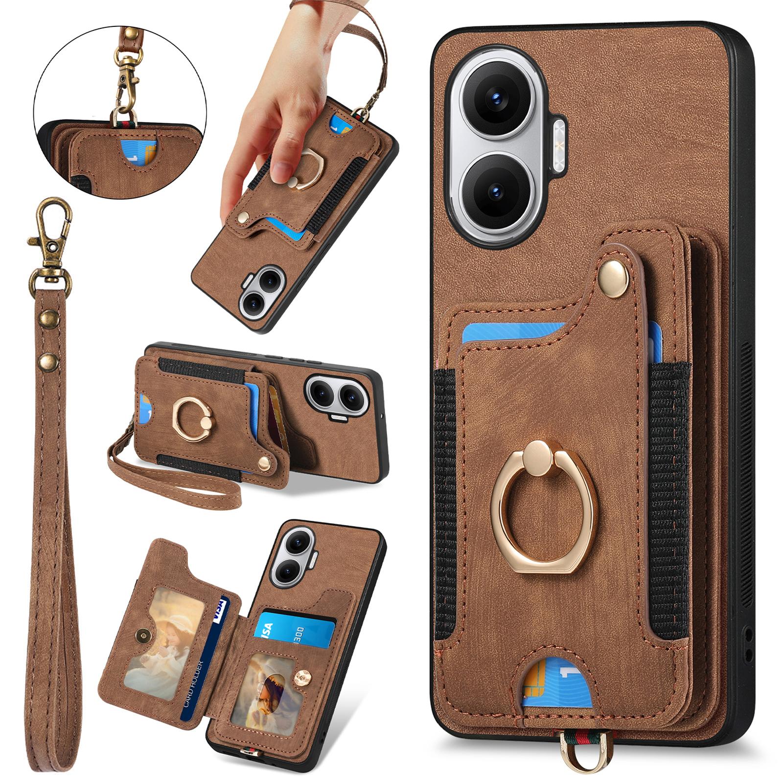 

For Xiaomi Redmi Turbo 4 Pro 5G Retro PU Leather Back Cover with RFID Blocking Card Holder Brown