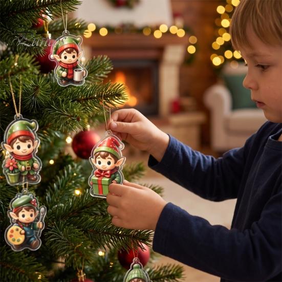 2D Acrylic Christmas Ornaments Magic Elf Advent Calendar, 24 Day Ornament Set with Desktop Festive Holiday Decor Cute Mini Figures, Tree Hanging