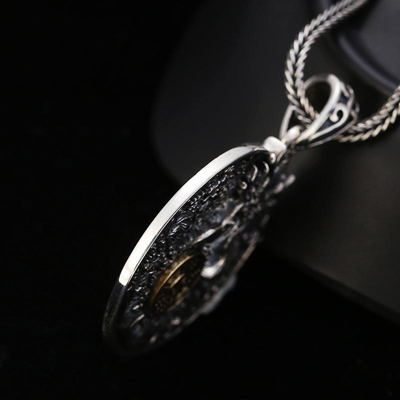 Vintage Neun Paläste Und Acht Trigramme Ausgehöhlt Runde Karte Anhänger Für Männer Und Frauen, vielseitig Thai Silber Handwerk Drachen Pe