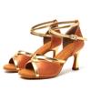 Latin Dance Shoes  Satin Sandal Ladies Latin Dancing Shoes Pro Soft Sole High Heels Comfortable Stable