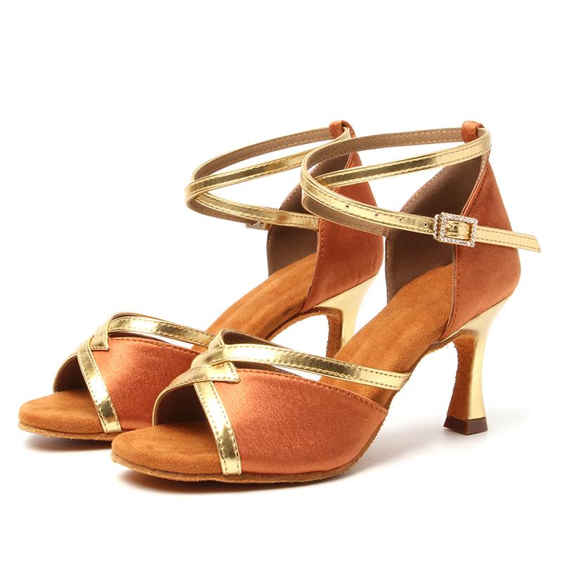 Latin Dance Shoes  Satin Sandal Ladies Latin Dancing Shoes Pro Soft Sole High Heels Comfortable Stable