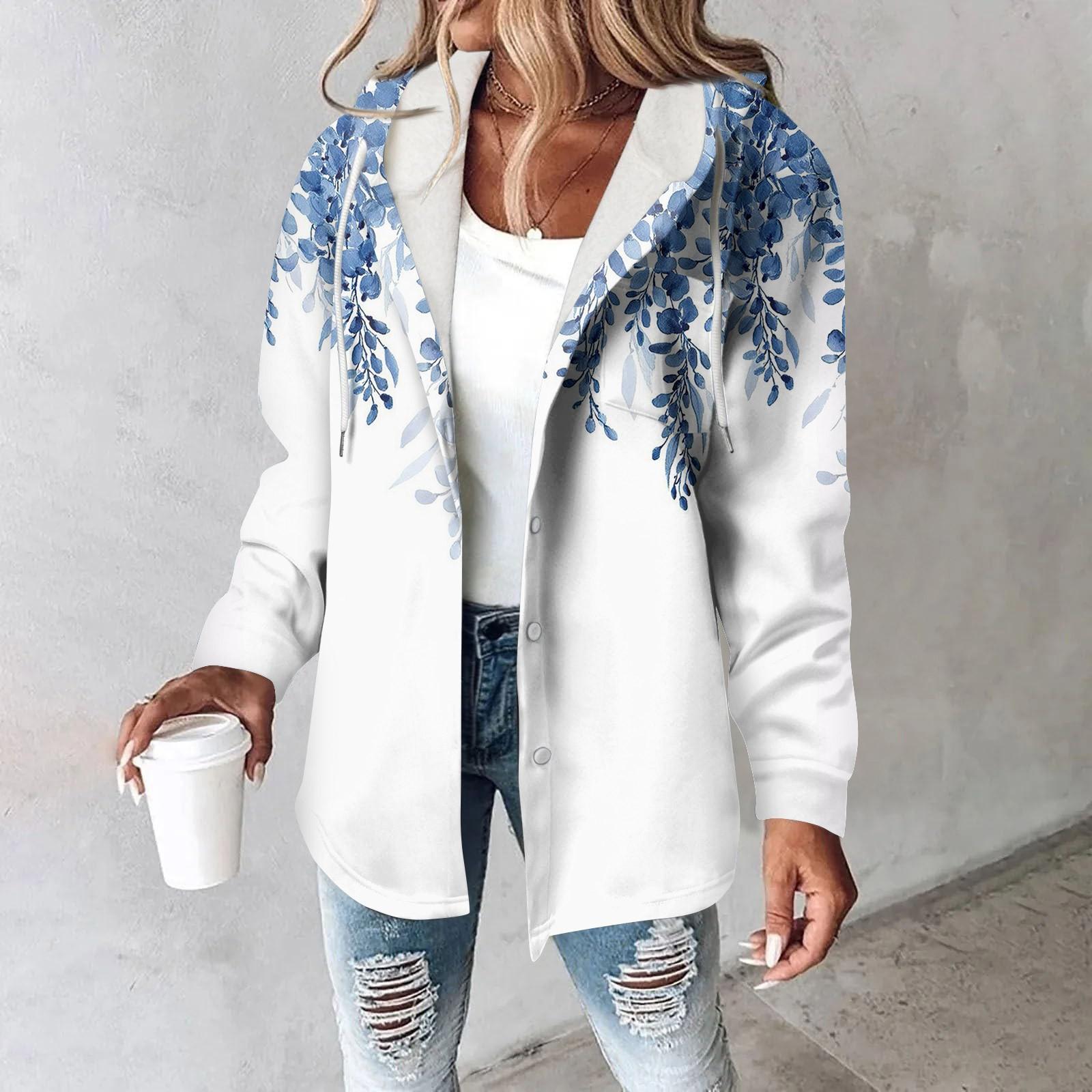 

Толстовки женские зимние теплые толстовки на пуговицах с капюшоном и завязками на шнурке с принтом куртка пальто XXXL белый