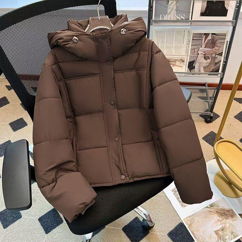 Women S Solid Puffer Hooded Short Loose Warm Cotton Coat