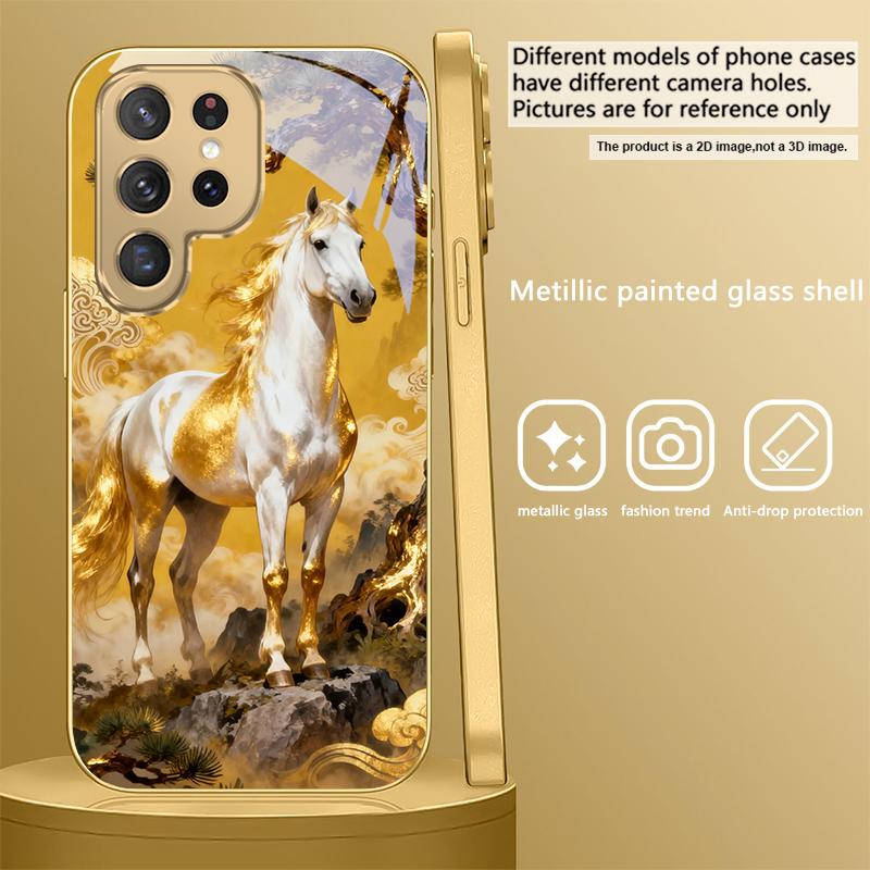 tall and sturdy horse For Samsung Galaxy S26 S20 FE S21 S22 S23 Plus S24 Ultra S25Ultra S21+ S22Plus Golden glass phone case