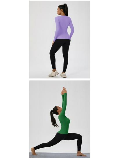 European & American Autumn/Winter Long Sleeve Yoga Top - High Elastic, Quick-Dry, Bare Feel, Round Neck Fitness T-Shirt