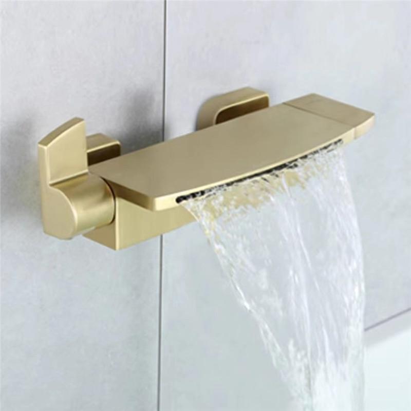 Brushed Gold Bath and Shower Faucet Set Wall Mounted Brass Gray Waterfall Bathtub and Shower Mixer Black Bathroom Taps Brass