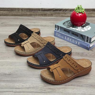 South East Asia Slope Heel Open-toed Fish Mouth Slippers Women's Retro Hollow Thick-bottomed Beach Sandals