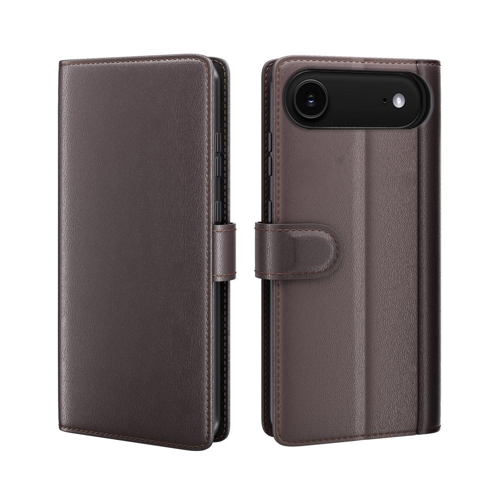 

For iPhone 17 Air Case Genuine Split Leather Phone Cover Wallet Card Slot Brown