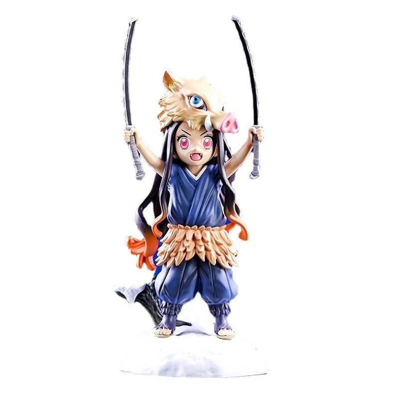 Demon Slayer Kamado Nezuko Anime Figure Cos Hashibira Inosuke Kimetsu No Yaiba Figures Kawaii Cute Figurine Statue Model Toy Dol
