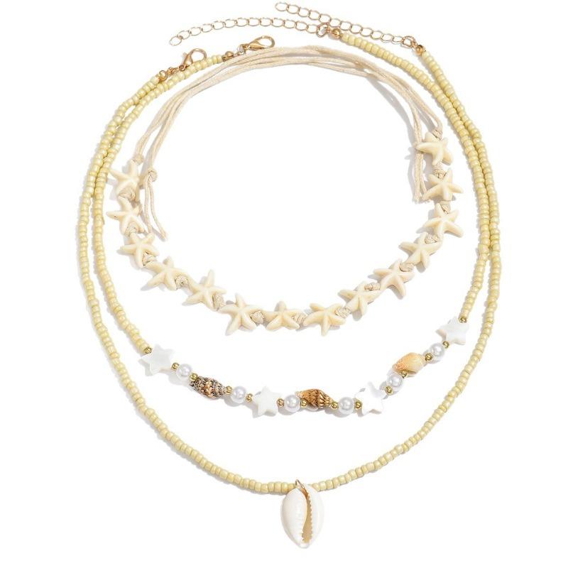 Ocean Resort Wind Starfish Conch Shell Necklace Light Luxury Niche Rice Bead Pearl Necklace Set