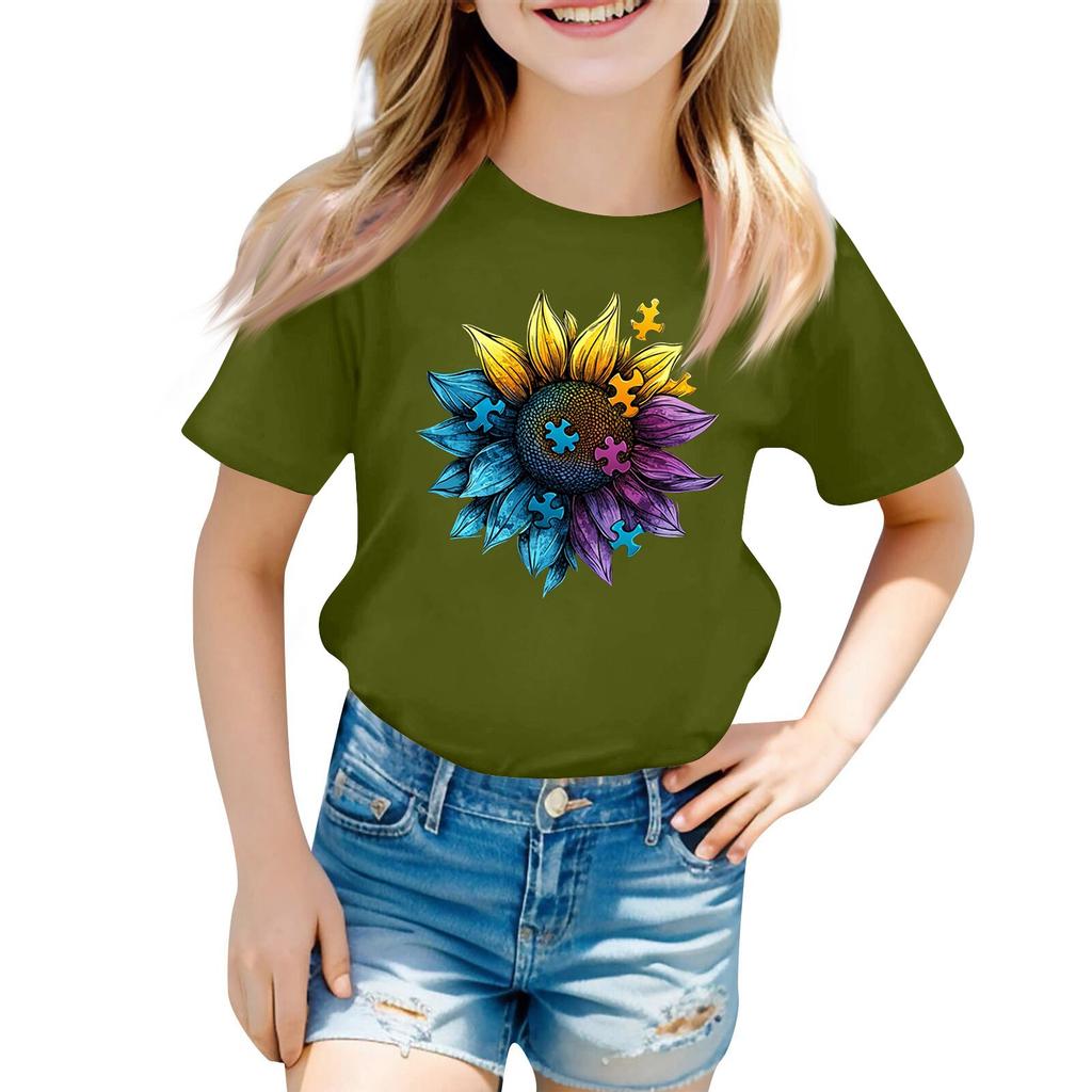 Child Casual Daily Round Neck Printed Short Sleeved T-shirt Letter Top