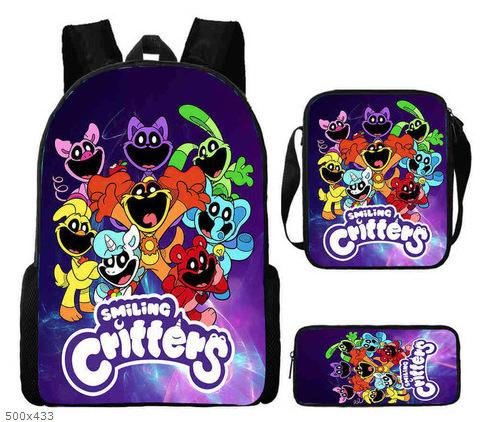 Smilingcritters Smiling Horror Animal Student Children S School Bag Three-Piece Backpack backpack