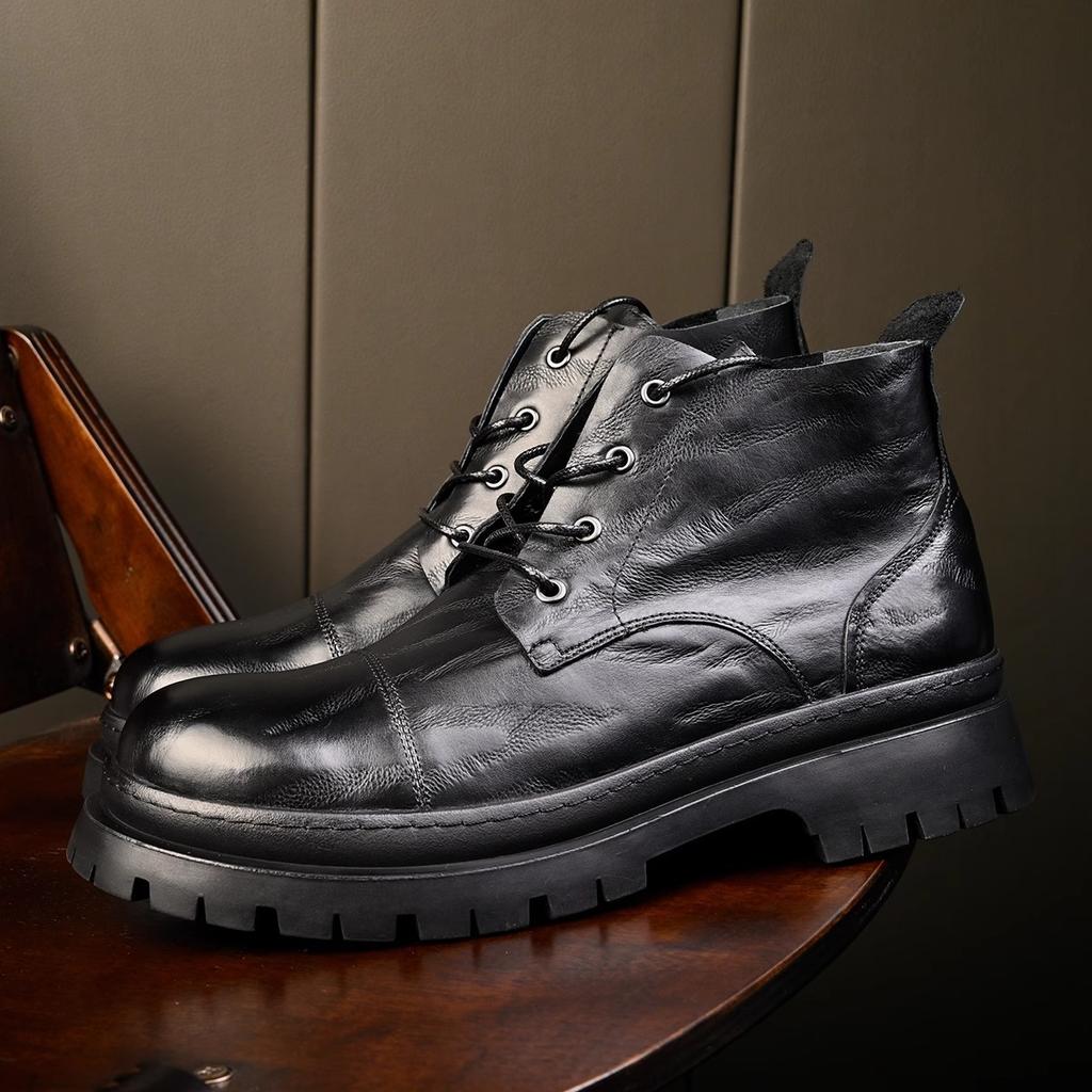 Middle Help Martin Boots Men'S Genuine Leather Men'S Boots First Layer Cowhide Thick-Soled Tooling Boots British Style Short Boots Leather Boots