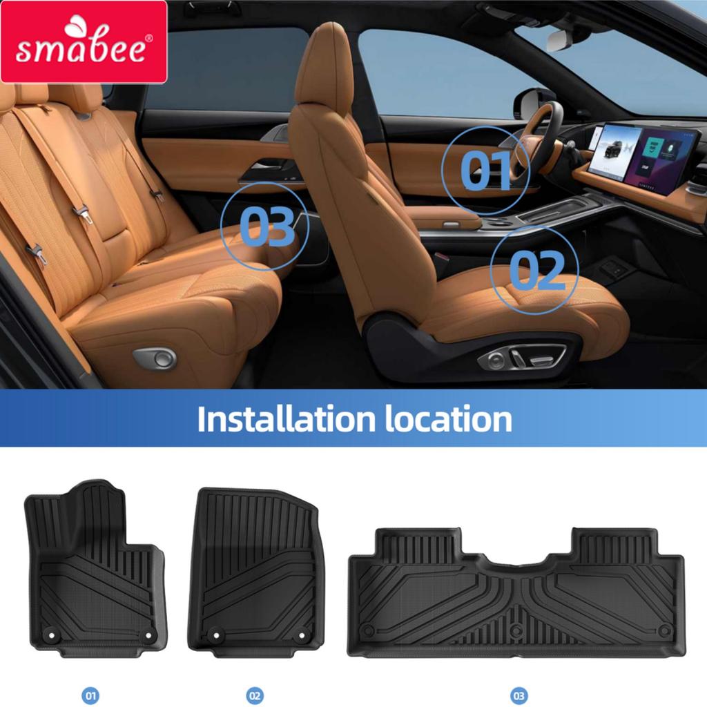 Smabee Left Drive for Xpeng G9 2022‑2026 TPE 3D Car Floor Mats Trunk Pad Backrest Liner All Weather Accessories Black
