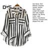 Women Fall Shirt Contrast Color Striped Print Long Sleeve Loose Lapel Single Breasted Patch Pocket Buttons Soft Commute Top