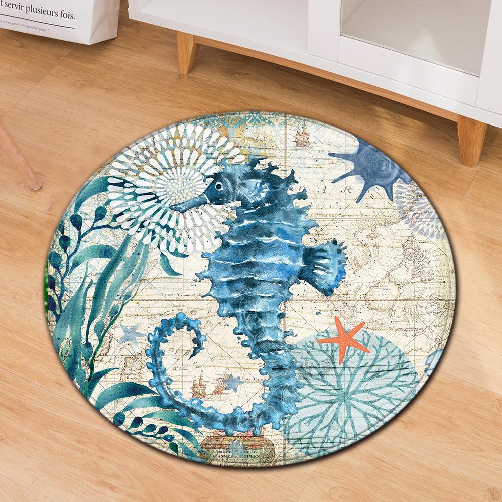 Ocean Turtle Round Carpet Computer Chair Mat Office Chair Floor Mat Door Mat Foot Mat